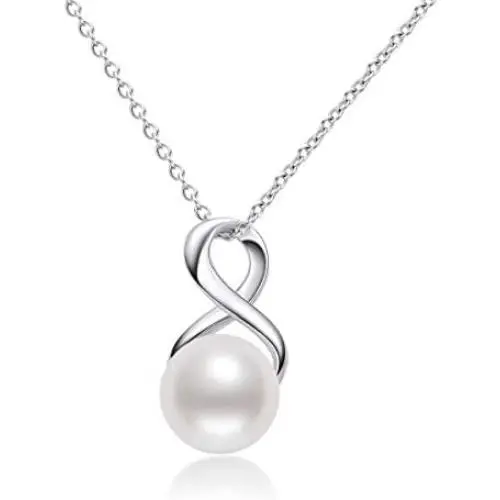 Pearl Necklace Infinity Pendant Freshwater Cultured/Tahitian Black Pearl Necklace with Sterling Silver Chain Gift for Women Girls Valentines Day Pearl Necklace Infinity Pendant Freshwater Cultured/Tahitian Black Pearl Necklace with Sterling Silver Chain Gift for Women Girls Valentines Day
