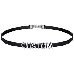 GoldChic Jewelry 5.5mm/19mm Wide Adjustable Customized Punk Black Genuine Leather Puddin/Initial Name Choker Costume Neck Collar Necklace for Women Girls Kids (Fit Neck Size 14.5-17 inch)