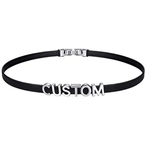 GoldChic Jewelry 5.5mm/19mm Wide Adjustable Customized Punk Black Genuine Leather Puddin/Initial Name Choker Costume Neck Collar Necklace for Women Girls Kids (Fit Neck Size 14.5-17 inch) GoldChic Jewelry 5.5mm/19mm Wide Adjustable Customized Punk Black Genuine Leather Puddin/Initial Name Choker Costume Neck Collar Necklace for Women Girls Kids (Fit Neck Size 14.5-17 inch)