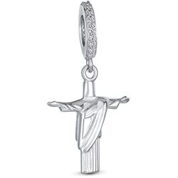 Tourism Brazil Vacation Christo Redentor Brazilian Landmark Jesus Christ Dangle Charm Bead For Women Teen .925 Sterling Silver Fits European Bracelet