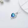 AOBOCO Cat Necklace Sterling Silver Cute Cat Pendant Jewelry with Ocean Blue Heart Crystal Gifts for Cat Lover