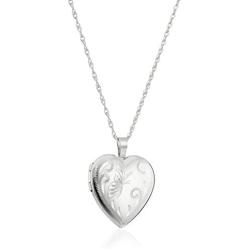 Sterling Silver Heart with Hand Engraved Butterfly Locket Necklace, 18''