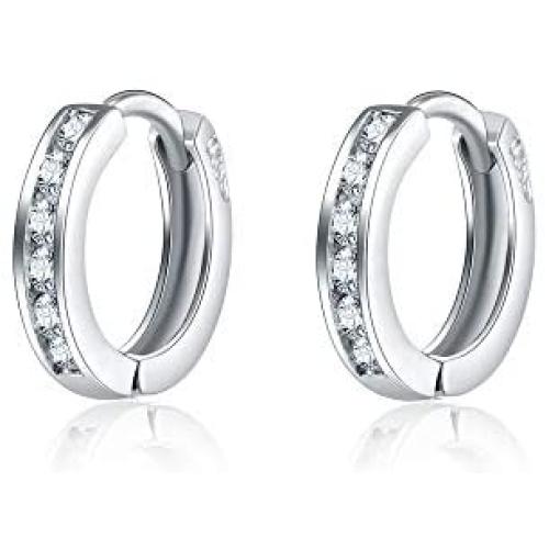 AOBOCO S925 Sterling Silver Cubic Zirconia Huggie Small Hoop Earrings for Women Girls Teens