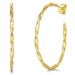 FANCIME Yellow Gold Plated 925 Sterling Silver Large Big Twisted Open Half Hoop Earrings Dainty Fine Jewelry Gifts for Women, 35 mm