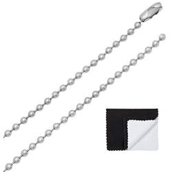 The Bling Factory 2.4mm High-Polished Stainless Steel Ball Military Necklace