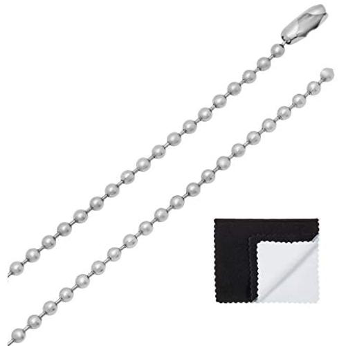 The Bling Factory 2.4mm High-Polished Stainless Steel Ball Military Necklace