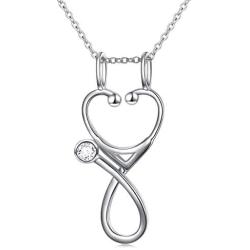 S925 Sterling Silver Jewelry Open Nurse Stethoscope Pendant Ring Holder Necklace Wedding Engagement Anniversary Keepsake Gift for Her, Wife, Girlfriend