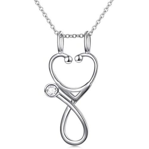 S925 Sterling Silver Jewelry Open Nurse Stethoscope Pendant Ring Holder Necklace Wedding Engagement Anniversary Keepsake Gift for Her, Wife, Girlfriend