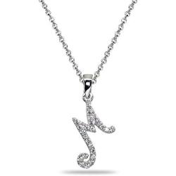 Sterling Silver Cubic Zirconia Initial Alphabet Letter Name Personalized Pendant Necklace for Women Teen Girls