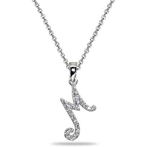 Sterling Silver Cubic Zirconia Initial Alphabet Letter Name Personalized Pendant Necklace for Women Teen Girls