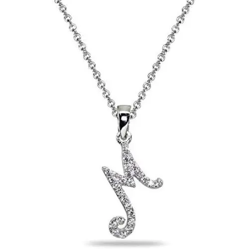 Sterling Silver Cubic Zirconia Initial Alphabet Letter Name Personalized Pendant Necklace for Women Teen Girls