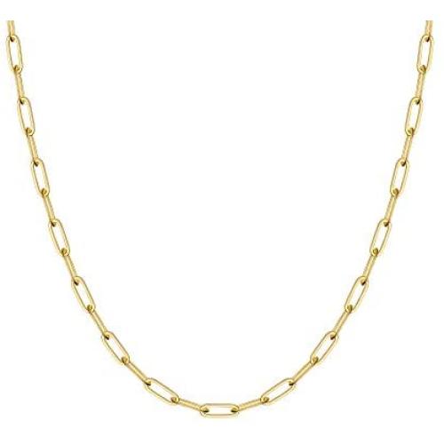 MONOZO Gold Paperclip Chain Necklace for Women, 14k Gold Filled Link Paperclip Chain Choker Necklace Chain Link Bracelet Sets Girls Long Oval Rectangle Chain Paper Clip Link Necklace for Women Girls