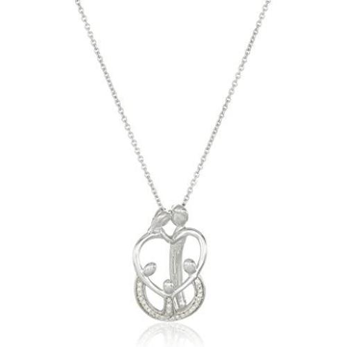 Sterling Silver 1/10 Cttw Diamond''Loving Family'' Parents with Children Pendant Necklace, 18''
