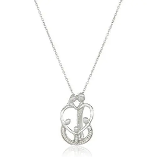 Sterling Silver 1/10 Cttw Diamond''Loving Family'' Parents with Children Pendant Necklace, 18'' Sterling Silver 1/10 Cttw Diamond''Loving Family'' Parents with Children Pendant Necklace, 18''