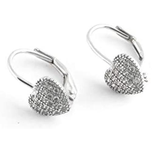 Tisoro 925 Solid Sterling Silver Tiny Puffy Heart Dangling Earrings Leverback, Small Dangle Jewelry