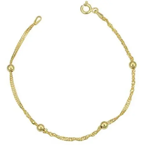 Kooljewelry Yellow Gold Over Sterling Silver Singapore Bead Station Bracelet (7.5 inch) Kooljewelry Yellow Gold Over Sterling Silver Singapore Bead Station Bracelet (7.5 inch)