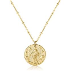 S.J JEWELRY 12 Constellations Zodiac Necklace Womens girls Simple Delicate 14K Gold Filled Coin Pendant Personalized Birthday Gifts Handmade Disc Chokers Necklace
