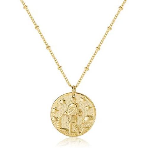 S.J JEWELRY 12 Constellations Zodiac Necklace Womens girls Simple Delicate 14K Gold Filled Coin Pendant Personalized Birthday Gifts Handmade Disc Chokers Necklace