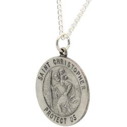 All Patron Saints Round Antiqued St. Christopher Necklace Medal Solid 925 Sterling Silver with Jewelry Gift Box - Can Be Personalized with Custom Engraving