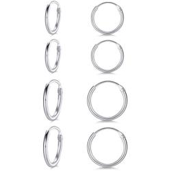Sterling Silver Small Cartilage Hoop Earrings for Men & Women, 4 Pairs of Hypoallergenic Earrings