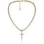 MKEB Girl Vintage Crystal Necklace Link Chain with Cross Pendant Choker Jewelry Accessories(Platinum)