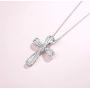 FANCIME White Gold Plated 925 Solid Sterling Silver CZ Cubic Zirconia Twisted Cross Infinity Open Loop Crucifix Princess Pendant Necklace For Women Girls, 16'' + 2'' Extender