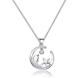 KUIYAI I Love You to The Beach and Back Necklace Dancing Dolphin and Lucky Starfish Pendant Necklace Beach Lover Jewelry