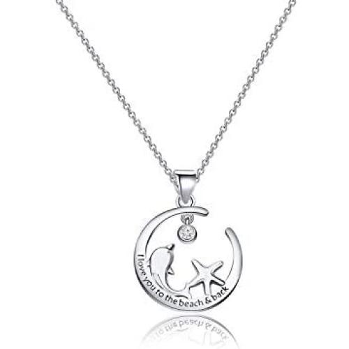 KUIYAI I Love You to The Beach and Back Necklace Dancing Dolphin and Lucky Starfish Pendant Necklace Beach Lover Jewelry