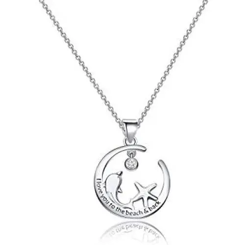 KUIYAI I Love You to The Beach and Back Necklace Dancing Dolphin and Lucky Starfish Pendant Necklace Beach Lover Jewelry