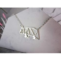 La Menagerie Bear Silver Origami Jewelry & Silver Geometric Necklace – 925 Sterling Plated Silver Necklace & Bear Necklaces for Women – Bear Necklace for Girls & Origami Necklace