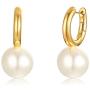 Minimalist Big Pearl Dangle Hoop Earrings for Women Girls Gold Plated Round Tube Chunky Huggie Hoops Cuff Stud Clip 16mm Pearl Drop Earring Fashion Wedding Jewelry Birthday Valentines Day Gifts