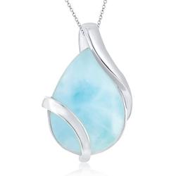 Sterling Silver Natural Larimar Pear-Shaped Designed 18'' Pendant Necklace