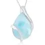 Sterling Silver Natural Larimar Pear-Shaped Designed 18'' Pendant Necklace