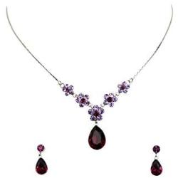 Faship Gorgeous Rhinestone Crystal Floral Necklace Earrings Set