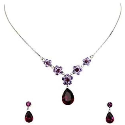 Faship Gorgeous Rhinestone Crystal Floral Necklace Earrings Set