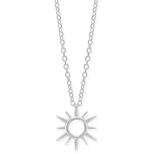 Boma Jewelry Sterling Silver Sunburst Sun Open Circle Necklace, 18 Inches