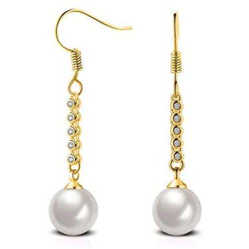 YAZILIND Drop Dangle Earrings Statement Gold Plated Crystal Pearl Women Fish Hook Earrings Sparkling Elegant Vintage Jewelry