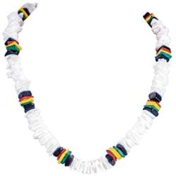 BlueRica Puka Chip Shells & Rasta Coconut Chips Necklace