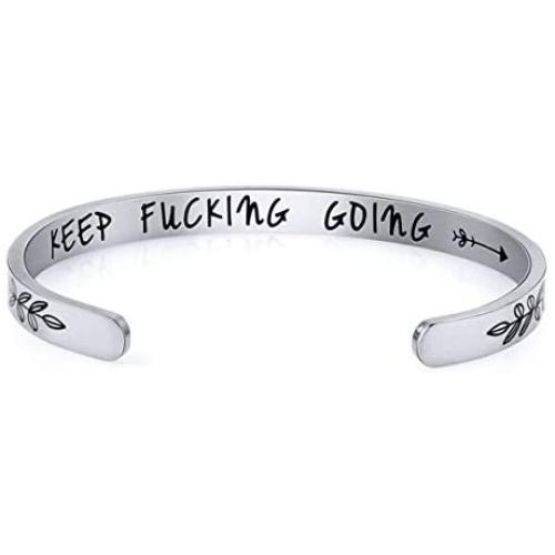 Feraco Inspirational Gifts Bracelet Cuff Bangle Keep Going Motivational Mantra Quote for Women Men Stainless Steel Engraved Jewelry