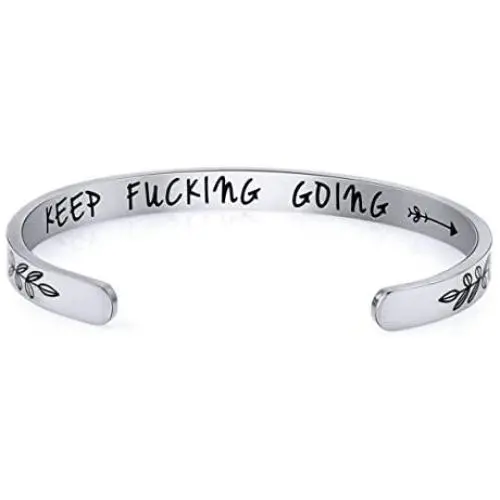 Feraco Inspirational Gifts Bracelet Cuff Bangle Keep Going Motivational Mantra Quote for Women Men Stainless Steel Engraved Jewelry
