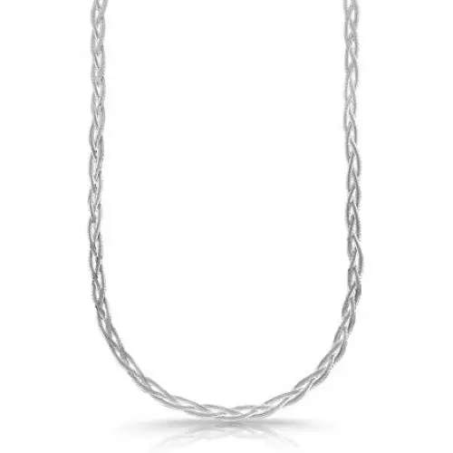 Verona Jewelers Sterling Silver Diamond Cut 3 Strand Row Herringbone Chain Bracelet and Necklace- 925 Braided Necklace and Bracelet, Braided Snake Chain