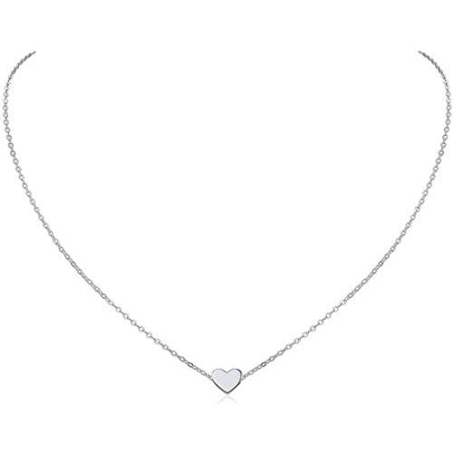 ChicSilver Customizable Tiny Hear/Star/Moon/Dot/Triangle Pendant Necklace,925 Sterling Silver Dainty Personalized Heart Choker Necklace Gift for Women, Silver/Gold/Rose Gold(with Gift Box)