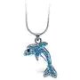 Puzzled Blue Dolphin Necklace, 18 Inch Fashionable & Elegant Silver Chain Jewelry with Rhinestone Studded Pendant for Casual Formal Attire Ocean Marine Life Themed Unisex Fashion Neck Accessory
