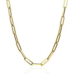 Solid 925 Sterling Silver - 14k Gold Plated - Elongated Rolo Paperclip Necklace - 2.5mm 3mm 4mm - 16-24'' - Very In Fashion Ladies Chain - MADE IN ITALY