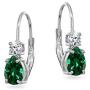 Sterling Silver 7x5mm Teardrop Genuine or Synthetic Gemstone & Round Cubic Zirconia Leverback Earrings