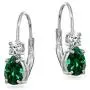 Sterling Silver 7x5mm Teardrop Genuine or Synthetic Gemstone & Round Cubic Zirconia Leverback Earrings