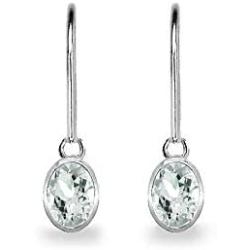 Sterling Silver Genuine or Synthetic Gemstone 7x5mm Oval Bezel-Set Dangle Leverback Earrings