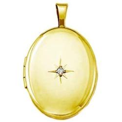 Pori Jewelers 14K Solid Yellow Gold Oval Starburst Locket Pendant