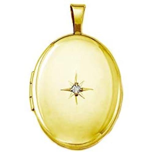 Pori Jewelers 14K Solid Yellow Gold Oval Starburst Locket Pendant