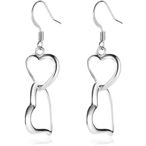 coadipress Double Love Heart Layered Earrings for Girls Elegant Silver Gold Plated Dangle Drop Hooks Earrings Jewelry Birthday Gifts for Women Girlfriend coadipress Double Love Heart Layered Earrings for Girls Elegant Silver Gold Plated Dangle Drop Hooks Earrings Jewelry Birthday Gifts for Women Girlfriend